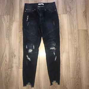 Distressed Moto style dark Jean